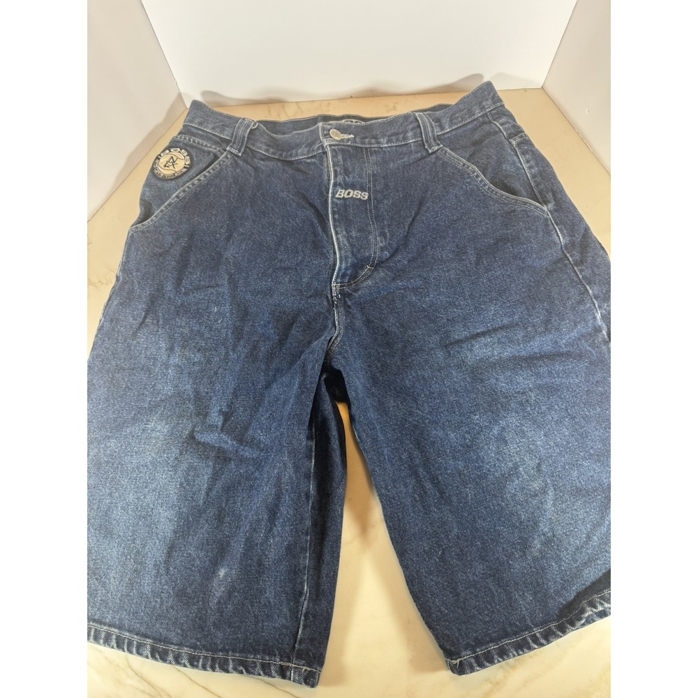 Vintage BOSS Denim Carpenter Shorts Mens 35-36 Baggy Y2K Utility Blue